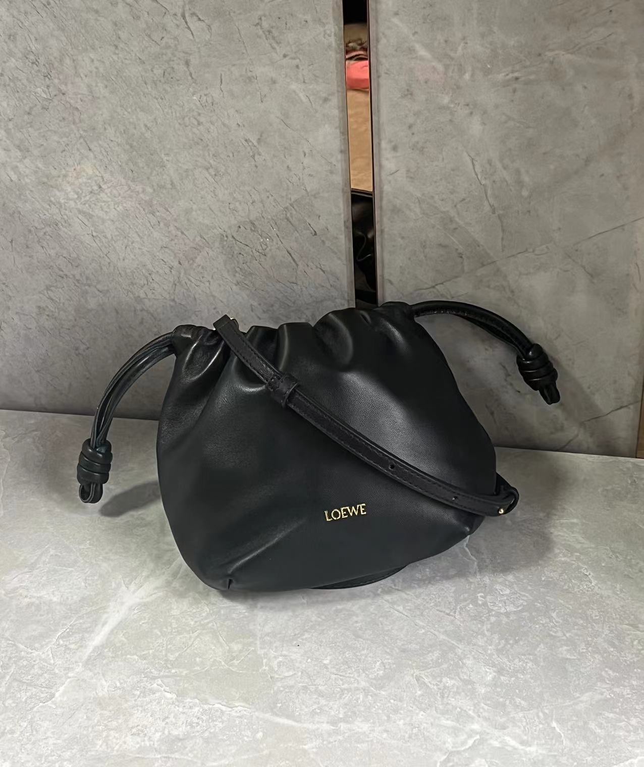 Loewe Mini Flamenco Purse bag in mellow nappa lambskin Black